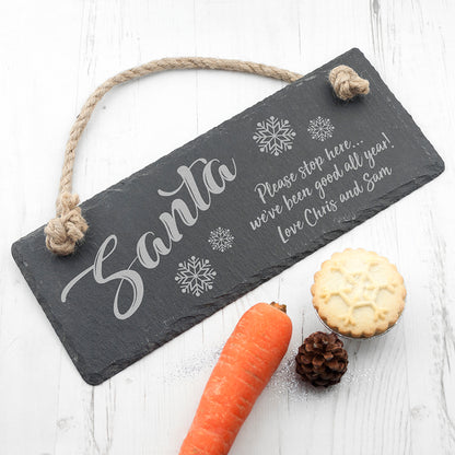 Personalised Santa Please Stop Here Slate Hanging Sign