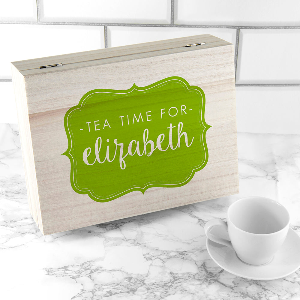 Time For Tea! Coloured Personalised Wooden Tea Box