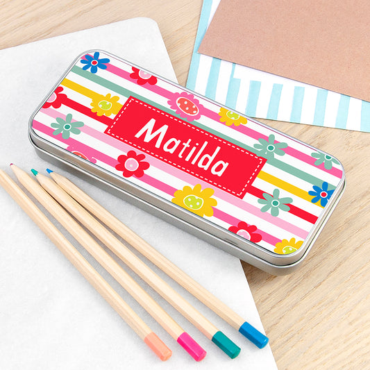 Personalised Girl's Patterned Pencil Case Tin