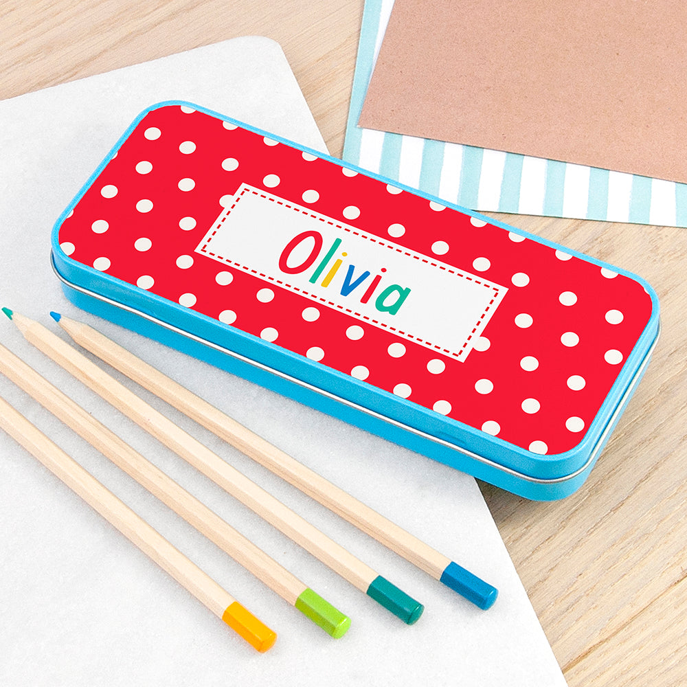 Personalised Girl's Patterned Blue Pencil Case Tin