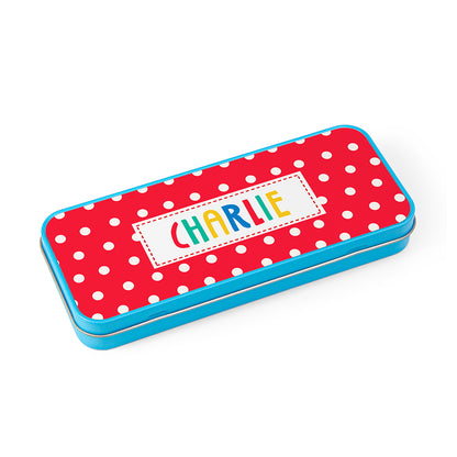 Personalised Girl's Patterned Blue Pencil Case Tin