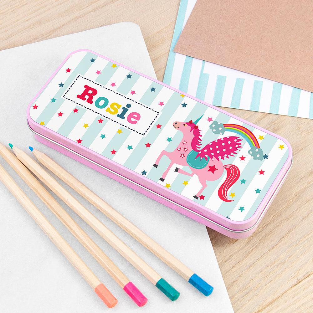 Personalised Girl's Unicorn Pencil Case Tin