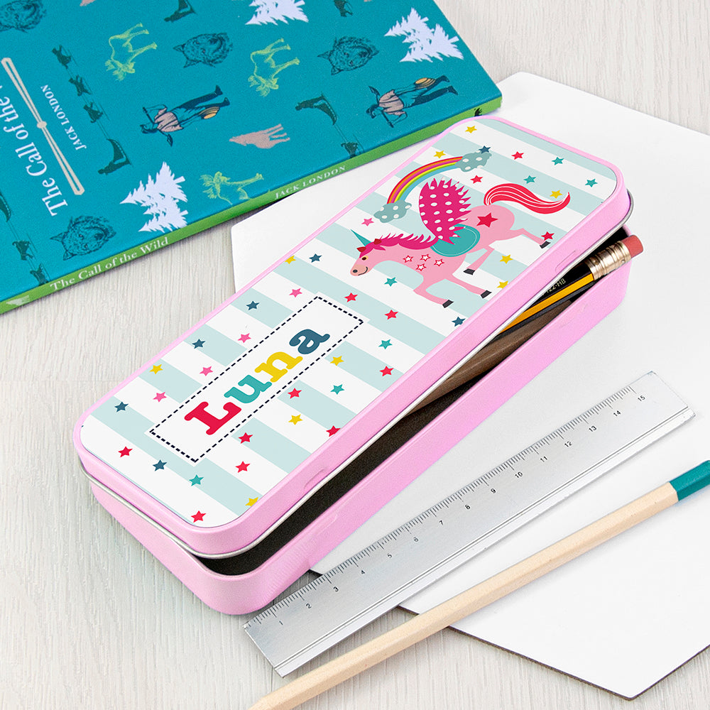 Personalised Girl's Unicorn Pencil Case Tin