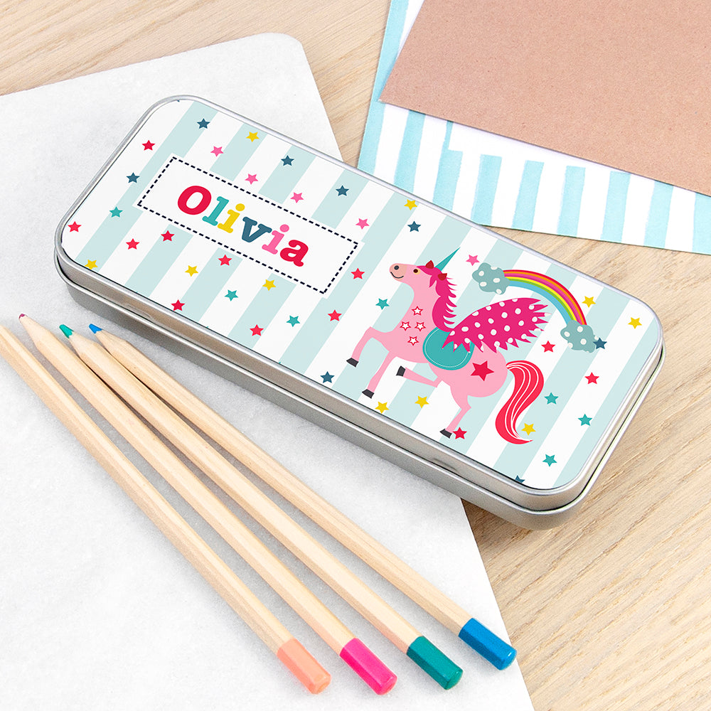 Personalised Girl's Unicorn Pencil Case Tin