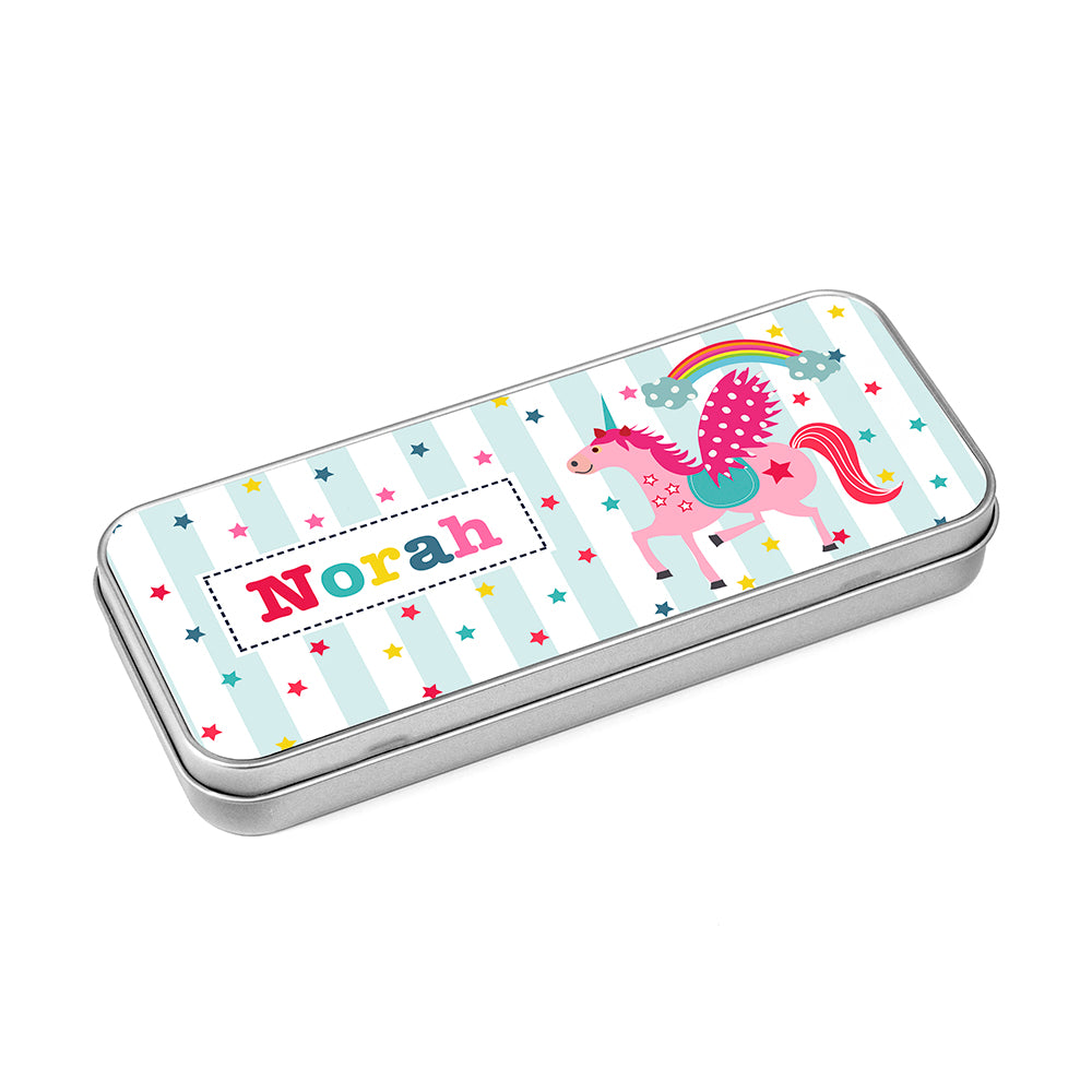 Personalised Girl's Unicorn Pencil Case Tin