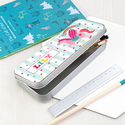 Personalised Girl's Unicorn Pencil Case Tin