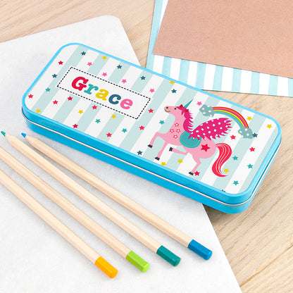 Personalised Girl's Unicorn Pencil Case Tin
