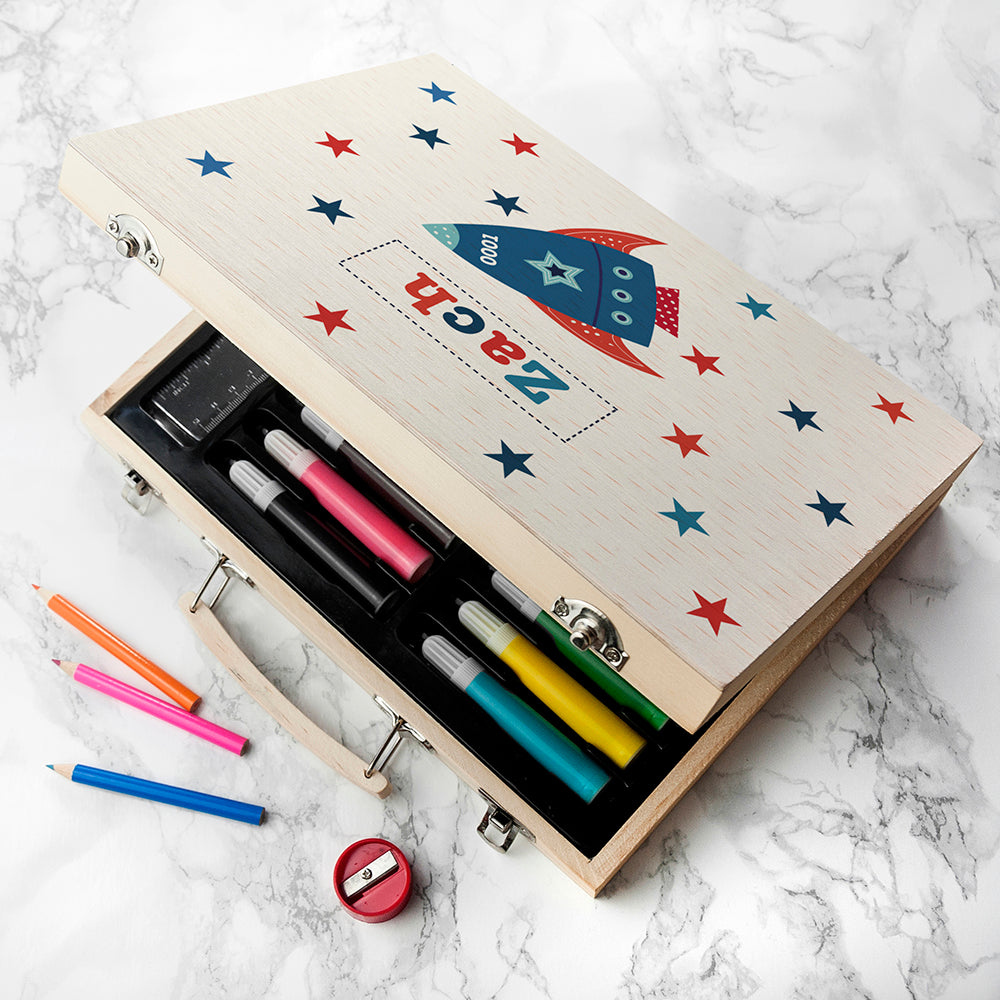 Personalised Kid's Space Rocket Colouring Set
