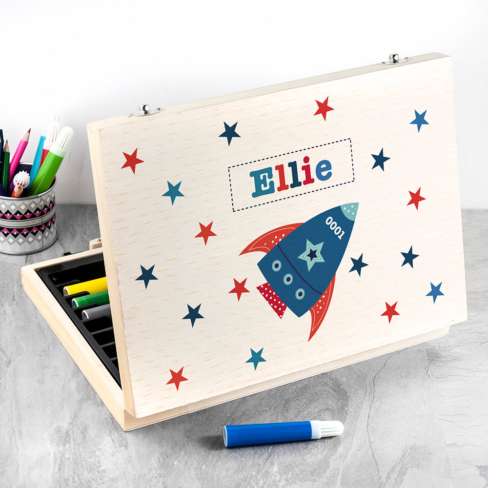 Personalised Kid's Space Rocket Colouring Set