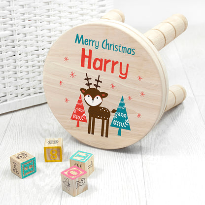 Personalised Kid's Reindeer Wooden Stool