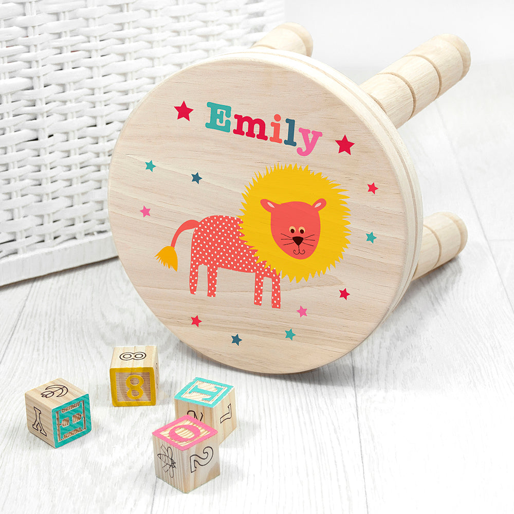 Personalised Kid's Lion Wooden Stool