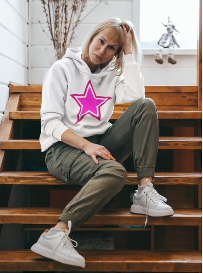 Women's White Thick Hoodie With Star Design