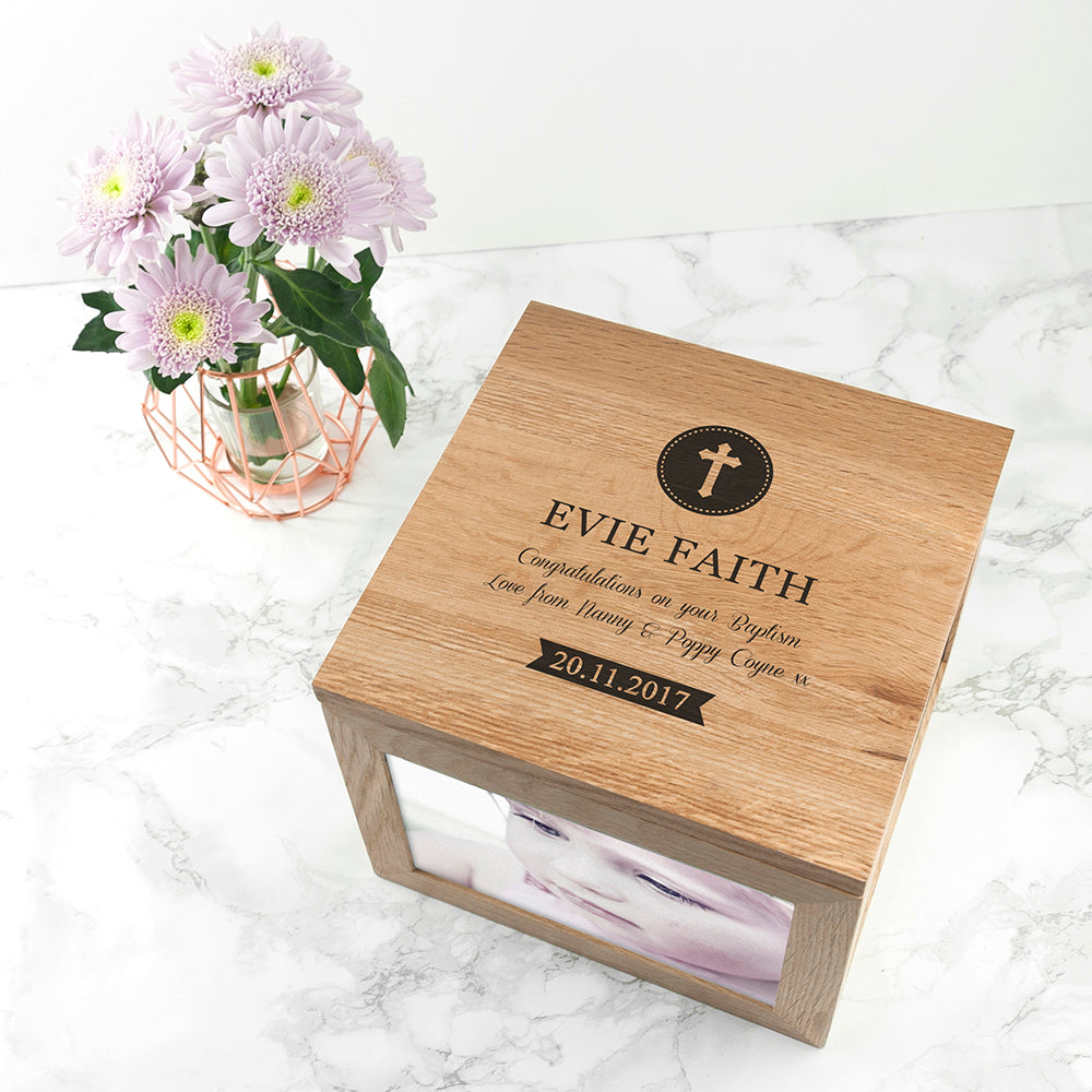 Christening Oak Photo Keepsake Box