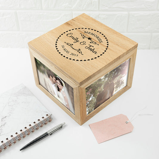 Couples' Oak Photo Keepsake Box with Heart Frame