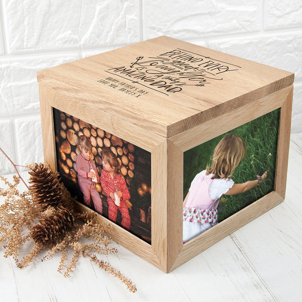 Personalised A Truly Amazing Dad Oak Photo Keepsake Box