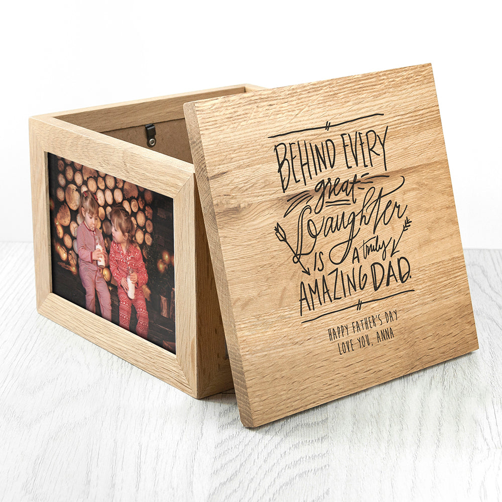 Personalised A Truly Amazing Dad Oak Photo Keepsake Box