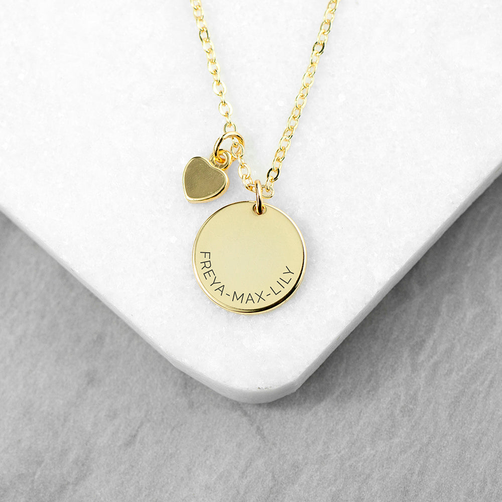 Personalised Polished Heart and Disc Necklace