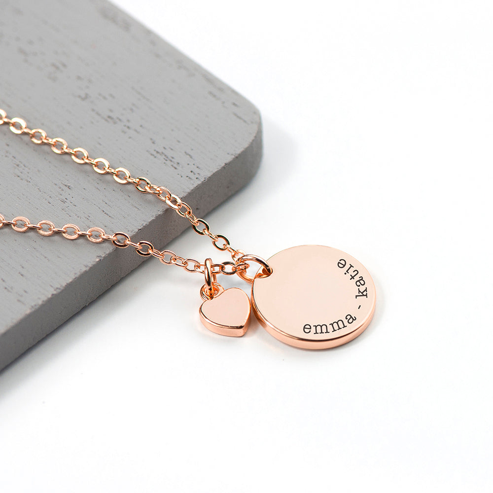 Personalised Polished Heart and Disc Necklace