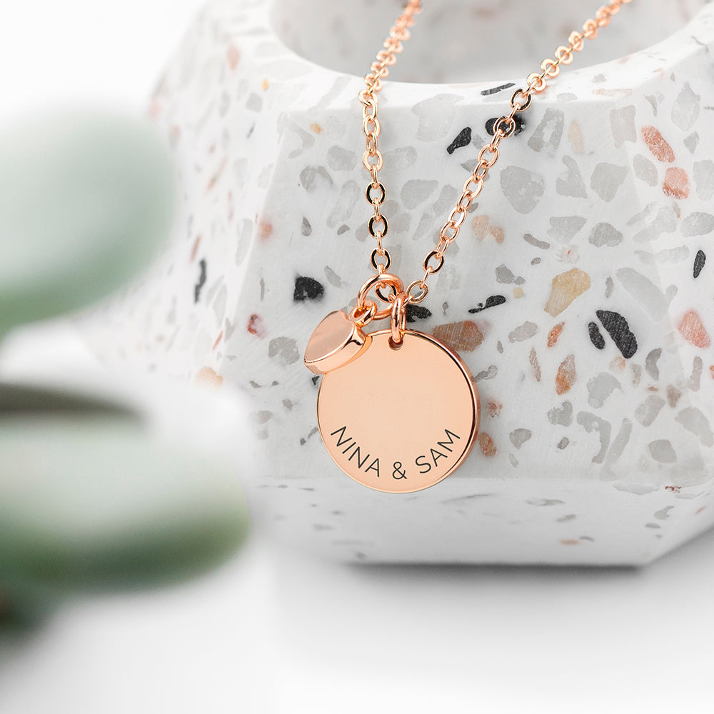 Personalised Polished Heart and Disc Necklace