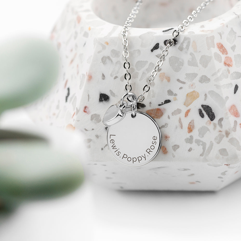 Personalised Polished Heart and Disc Necklace