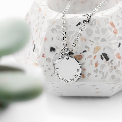 Personalised Polished Heart and Disc Necklace