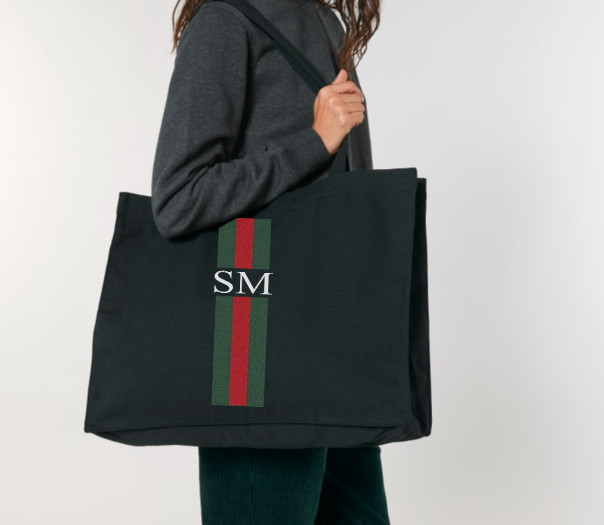 Personalised Green and Red Stripe Bag Tote