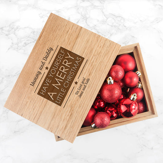 Personalised Merry Christmas Midi Oak Photo Cube Keepsake Box