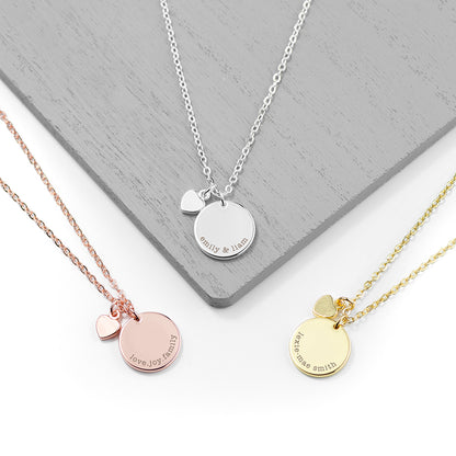 Personalised Polished Disc with Heart Necklace